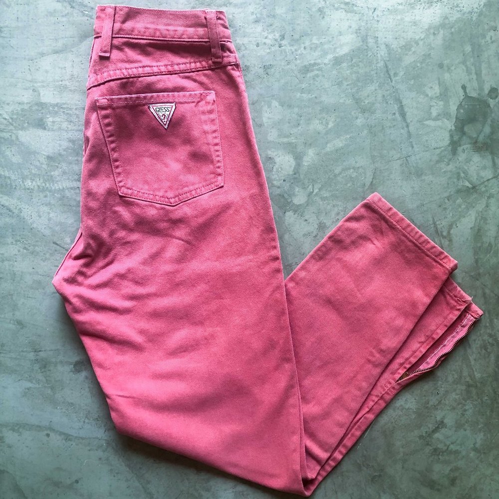 vintage 80s red GUESS JEANS Style 43105A high rise ankle zip Sz 29